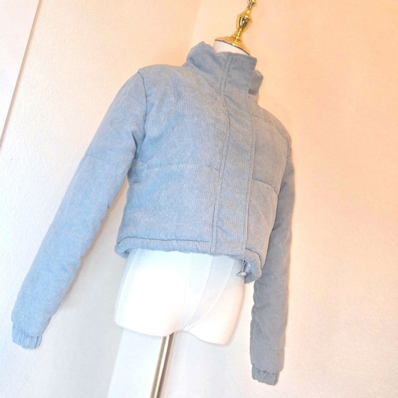 Sky Blue Corduroy Cropped Puffer Jacket Women's Size L - Picture 8 of 15